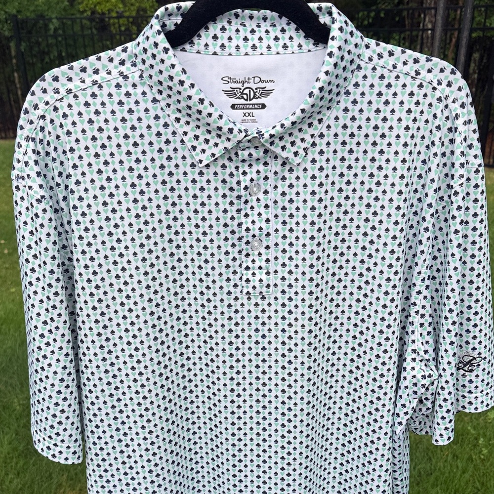 Men's White Button-Down Shirt with Green & Black Club Print